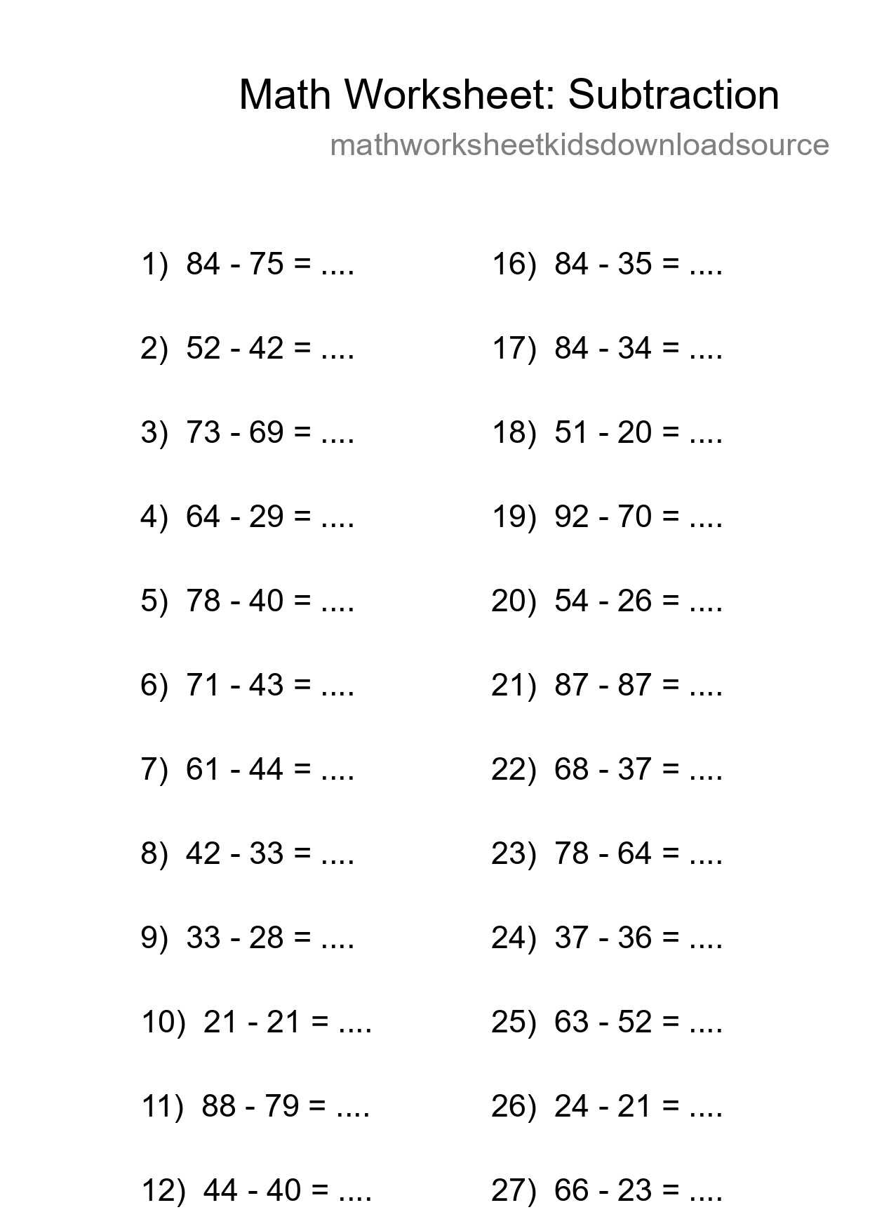 Printable Free 29 Subtraction Math Worksheet For Grade 3 - Part 52
